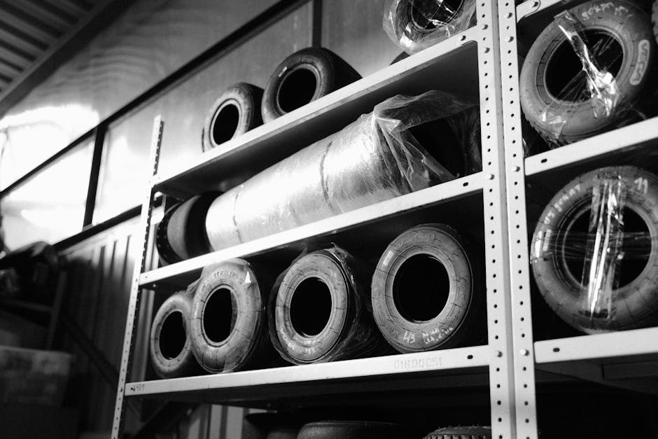 Clean tire storage racks in a secure warehouse
